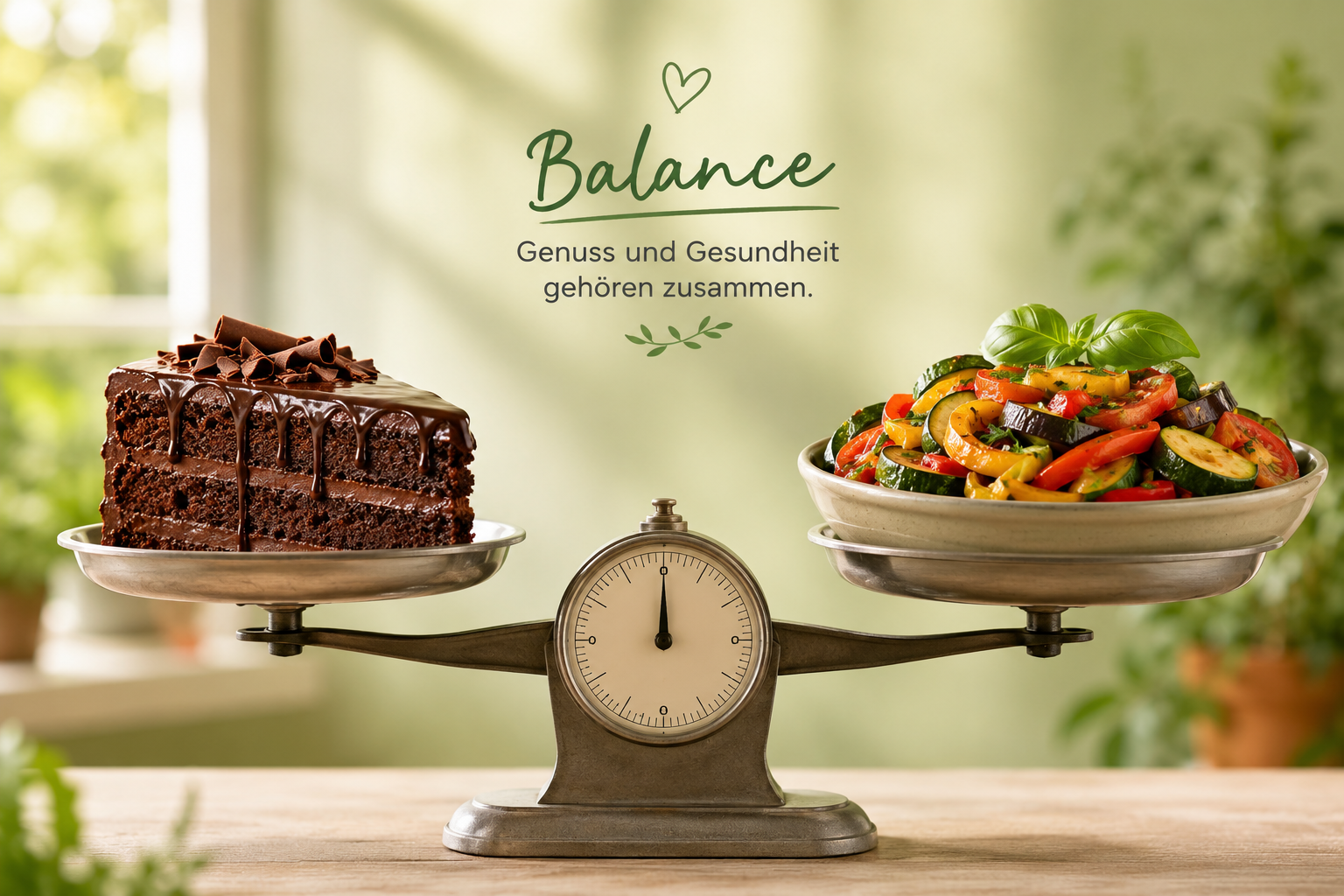 Essenswaage Kuchen Obst und Gemüse Balance